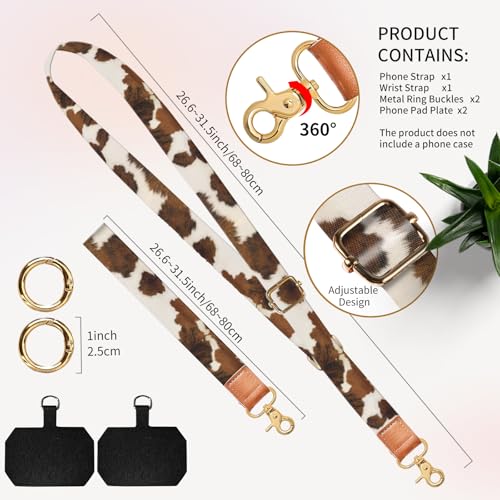 Cell Phone Lanyard Adjustable Crossbody Strap, Cute Phone Neck Wristlet Wrist Strap Patch for Keys Case Accessories - color: Retro Brown Cowhide