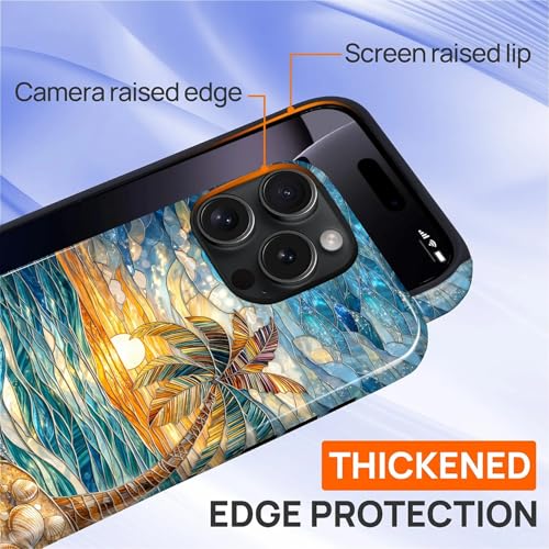 Case for iPhone 16 Pro Max, Dual Layer Phone Cover, Stained Glass Beach Palm - color: Stained Glass Beach Palm, size: Iphone 16 Pro Max