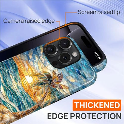 Case for iPhone 16 Pro Max, Dual Layer Phone Cover, Stained Glass Beach Palm - color: Stained Glass Beach Palm, size: Iphone 16 Pro Max
