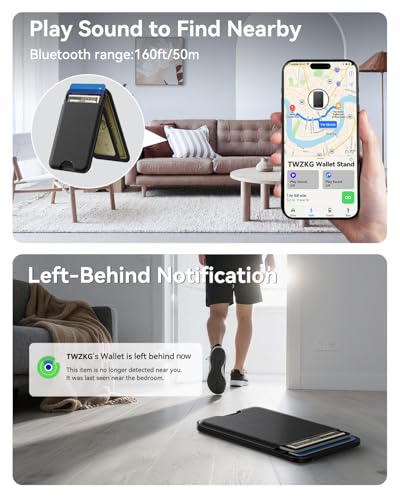 TWZKG for MagSafe Wallet, Works with Apple Find My,5 Card Holder with Stand, Magnetic Phone Wallet for iPhone 17/16/15/14/13/12 Pro Max Plus Air, RFID Blocking Vegan Leather,Black - color: Findmy Black