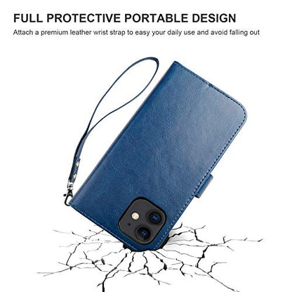 Bocasal Detachable Wallet Case Card Holder for iPhone 11, Blue | Kickstand Card Slots Holder PU Leather Magnetic Shockproof Wrist Strap Removable Flip Protective Cover 6.1 inch - color: Blue