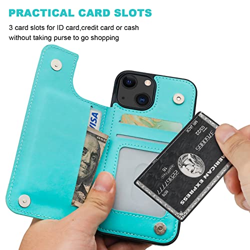 ONETOP for iPhone 13 Wallet Case with Card Holder,LightBlue | Kickstand,ID/Cash Holder,Case Wallet with Card Slots,Double Magnetic Clasp,Durable PU Leather Shockproof Cover for Women Men - color: Light Blue