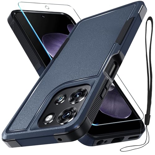 for Moto G 5G 2025 Case, Full Body Heavy Duty Rugged Shockproof Protective Phone Cover with Lanyard Strap, Tempered Glass Screen Protector, Navy Blue | with Tempered Glass Screen Protector+Lanyard Strap,Rugged Shockproof Protective Phone Case - color: Nav