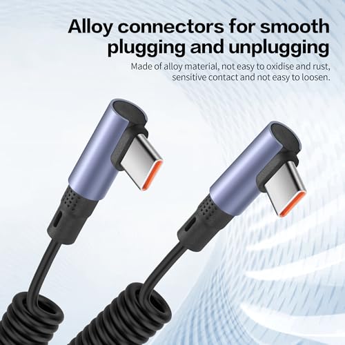 YACSEJAO 90 Degree Coiled USB C to USB C Cable 65W 1M/3.2FT, Side Angle - style: Side Angle