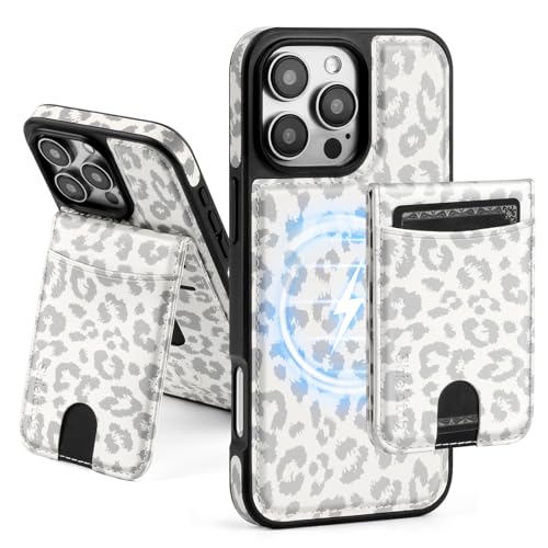 Shieldtop Compatible with MagSafe iPhone 16 Pro Wallet Case,Leopard-White | 2 in 1 Detachable Magnetic,Credit Card Holder Slots,RFID Blocking,PU Leather,Kickstand,Flip Folio Phone Cover for Men & Women - color: Leopard-White, size: iPhone 16 Pro 6.3"