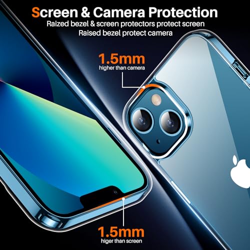 SPIDERCASE Deigned for iPhone 13 Case/iPhone 14 Case,[Not Yellowing] [Military Grade Protection] Slim Shockproof Cell Phone Home Button Stickers, Clear