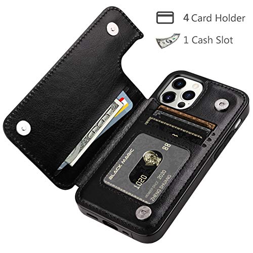 HianDier for iPhone 12 Pro Max Case Wallet with Card Holder Black | Wallet Case Compatible with iPhone 12 Pro MAX Slim Protective Flip Folio Soft PU Leather Magnetic Closure Cover, 5G 6.7-inch - color: Black