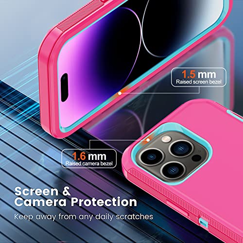 for iPhone 14 Pro Max Case with 2 Screen Protector, Heavy Duty Shockproof Drop Proof Military Rugged 3-Layer Tough Durable Protective Cover for Apple iPhone 14 Pro Max 6.7" (Pink/Blue) - color: Pink/Blue
