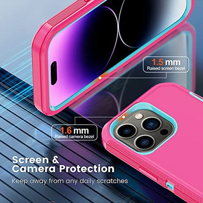 for iPhone 14 Pro Max Case with 2 Screen Protector, Heavy Duty Shockproof Drop Proof Military Rugged 3-Layer Tough Durable Protective Cover for Apple iPhone 14 Pro Max 6.7" (Pink/Blue) - color: Pink/Blue
