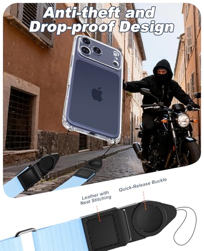 TiMOVO Phone Lanyard Crossbody for iPhone 17 Series Case, Adjustable Anti-Theft Phone Strap with Quick Release Buckle - color: Light Blue