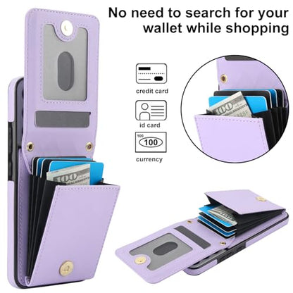 Phone Case for Samsung Galaxy S22 5G Wallet Cover with Tempered Glass Screen Protector Credit Slot Card Holder Crossbody Strap Stand RFID Blocking S 22 22S 4G G5 6.1 inch Women Men Girls Purple - color: Light Purple