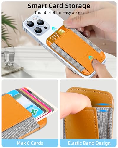 HiWe for MagSafe Wallet, 7 Cards Holder for Phone Case, RFID Blocking - color: Orange Wallet - Grey Band