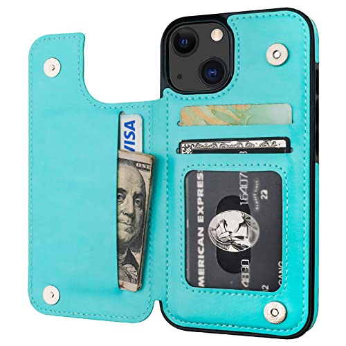 ONETOP for iPhone 13 Wallet Case with Card Holder,LightBlue | Kickstand,ID/Cash Holder,Case Wallet with Card Slots,Double Magnetic Clasp,Durable PU Leather Shockproof Cover for Women Men - color: Light Blue