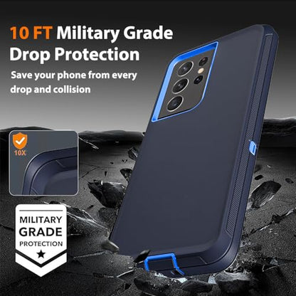 for Samsung Galaxy S21 Ultra Case with 2Pcs Self Healing Flexible TPU Screen Protector & Camera Lens Protector, 3 in 1 Heavy Duty Shockproof/Drop Proof/Dust Proof Case (Navy Blue) - color: Navy Blue