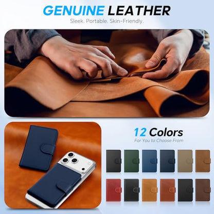 SHIELDON Genuine Leather for Magsafe Wallet, Navy Blue - color: Navy Blue