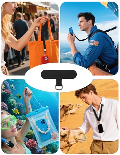 Fannoday Phone Tether Tab, 4 Pcs Universal Phone Lanyard Tab Used with Crossbody Strap, for Cell Phone Cases - color: Black