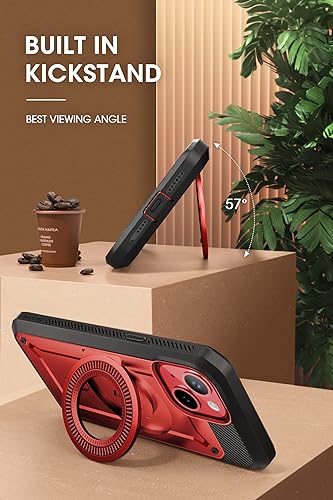 SUPCASE for iPhone 15 Case (6.1 inch), Compatible with MagSafe, Ruddy | Built-in Kickstand, 360° Rotating Belt Clip,Screen Protector, Rugged Case for iPhone 14/13,Mil-Grade Protection, UB Pro Mag - color: Red