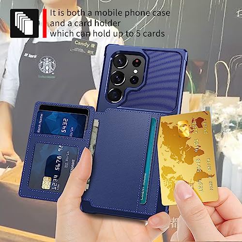 Wallet Case for Samsung Galaxy S22 Ultra, Compatible with Magnetic Car Mount, Heavy Duty Shockproof Rugged Soft TPU Back Leather Flip Credit Card Holder Cover 6.8 inch, Blue | Compatible with Magnetic Car Mount, Shockproof Rugged Soft TPU Hard Back Leathe