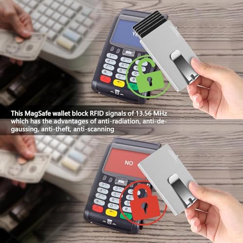 Magnetic Card Holder with Money Clip,for Magsafe Phone Wallet with Slide Button Quick Access to Bank Credit Card,Metal RFID Blocking Case for IPhone 17/16/15/14/13/12 Series(No 12/13 mini) (Silver) - color: Basic Magnetic With Clip - Metallic Silver