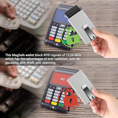 Magnetic Card Holder with Money Clip,for Magsafe Phone Wallet with Slide Button Quick Access to Bank Credit Card,Metal RFID Blocking Case for IPhone 17/16/15/14/13/12 Series(No 12/13 mini) (Silver) - color: Basic Magnetic With Clip - Metallic Silver