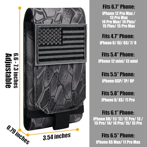Tactical Molle Phone Cover Case, Heavy Duty Loop Belt Holster Pouch with Flag Patch for iPhone 17 Pro Max/Air/17 Pro/17/16 Pro Max/15 Pro Max/14 Pro Max/13 Pro Max, for Galaxy S26 Ultra - color: Python Pattern