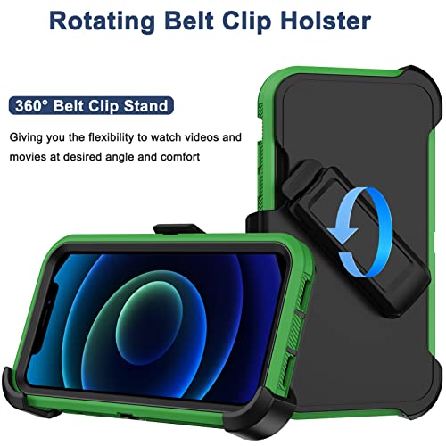 for iPhone 12 Case, iPhone 12 Pro Case with Belt Clip Holster, 2X Screen Protector, Heavy Duty Military Grade Full Body Shockproof Rugged Protective Cover for iPhone 12/12 Pro (Green Black B) - color: Green Black B