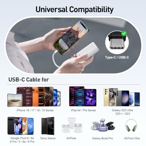 iWALK Mini Portable Charger 10,000mAh, 22.5W USB-C Fast Charging Power Bank with Built-in Cable, Travel Essential Ultra-Small Battery Pack Compatible for iPhone 17/16/16 Pro/15, Samsung, Google, White - color: White 22.5W