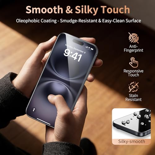 2 Pack for iPhone 16 Screen Protector, 9H+ Hardness Tempered Glass Full Edge Coverage, Military-Grade Shatter Protection, HD Clear & Sensitive Touch, Easy Installation - size: for iPhone 16
