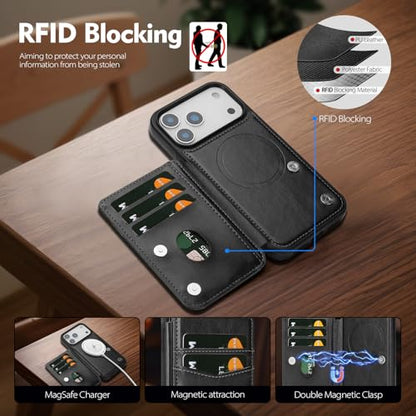SkyEagle Compatible with MagSafe iPhone 17 Pro Max Case Wallet,Black | Magnetic Clasp,RFID Blocking,PU Leather,Flip Folio Shockproof Phone Cover,with Credit Card Slots & Kickstand for Men & Women - color: Black, size: iPhone 17 Pro Max - 6.9"