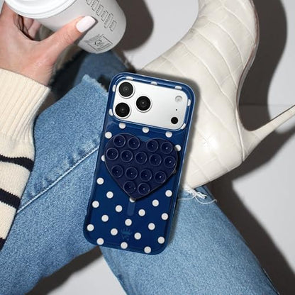 Velvet Caviar Suction Cup Phone Case Mount Compatible with MagSafe Devices Only - Magnetic Silicone Sticky Phone Grip Holder for iPhone Back of Phone - Mirror Gripper (Admiral Navy Heart) - color: Admiral Navy Heart