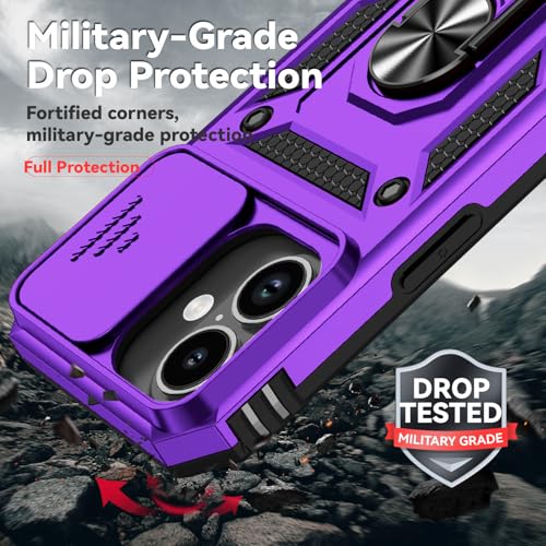 for iPhone 17 Case, with Slide Camera Cover HD Screen Protector [Military Grade 16ft. Drop Tested] Ring Holder Kickstand Protective Phone Case for Apple iPhone 17, Purple - color: Purple w/ Slide Camera 2nd gen. Military Grade