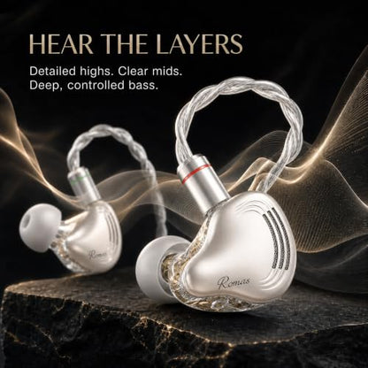Rosmas Wired Earbuds with Mic,SM10 Pro Wired Gaming IEM Earbuds with Mic, Detachable 2-Pin Cable, 4BA+1DD Hybrid in-Ear Headphones, Secure Over-Ear Fit, 3.5mm for PC and Controllers， Sliver - color: Silver