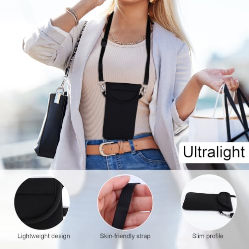 XIHIRCD Universal Cell Phone Pouch with Neck Strap, Black | Waterproof Neoprene Phone Safe Sleeve with Lanyard Holder Around-Neck Carrying Case for Men Women Travel Work Outdoor Activities Accessories
