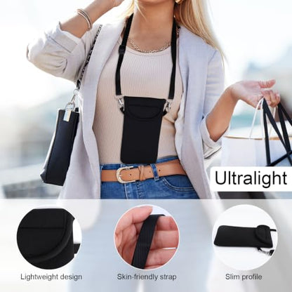 XIHIRCD Universal Cell Phone Pouch with Neck Strap, Black | Waterproof Neoprene Phone Safe Sleeve with Lanyard Holder Around-Neck Carrying Case for Men Women Travel Work Outdoor Activities Accessories