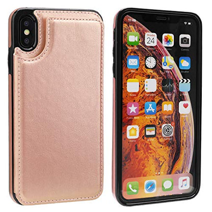 ONETOP for iPhone Xs Max Wallet Case with Credit Card Holder,Rosegold | Kickstand,ID/Cash Holder,Case Wallet with Card Slots,Double Magnetic Clasp,Durable PU Leather Shockproof Cover for Women Men - color: iPhone Xs Max 6.5" Rose Gold