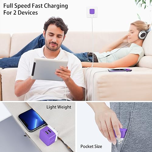 USB Wall Plug Pixel 10 Pro Fast Charger for Google Pixel 10 Pro/10 Pro XL/10 Pro Fold/10 9a/9 Pro/9 Pro XL/9 Fold 8 7a 7 Pro 7 6a 6,Flat Charging Block for iPhone 16 15 14 13 12,Samsung Galaxy A17 A16 - color: Purple