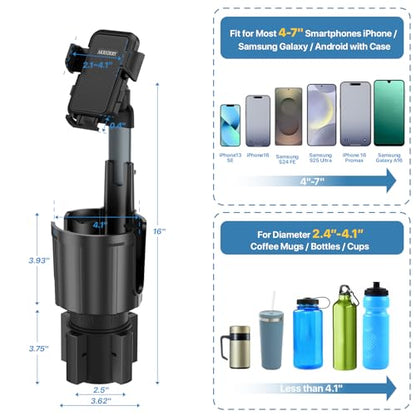 2-in-1 Cup Holder Phone Mount for Car - Upgraded Anti Shake