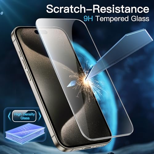 JETech Screen Protector for iPhone 15 Pro Max, 3-Pack | 9H Tempered Glass, HD Clear, Anti-Scratch Protection, Easy Installation Tool - size: iPhone 15 Pro Max