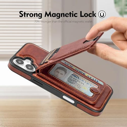 SkyEagle Compatible with MagSafe iPhone 16 Plus Wallet Case,Brown | Detachable Magnetic Credit Card Holder,RFID Blocking,PU Leather,Kickstand,Flip Phone Case,Shockproof Cover for Men & Women - color: Brown, size: iPhone 16 Plus - 6.7"