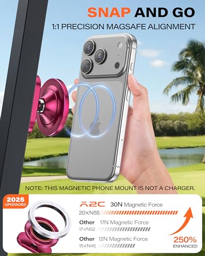 A2C Burgundy Alloy Magnetic Golf Cart Phone Holder, Women Golf Accessories - color: Burgundy