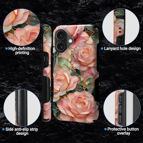 Case for iPhone 16 Plus | Anti-Slip Side Handle| Bold Protective Design | Compatible with MagSafe | Stained Glass Pink Flower | - color: Stained Glass Pink Flower, size: iPhone 16 Plus