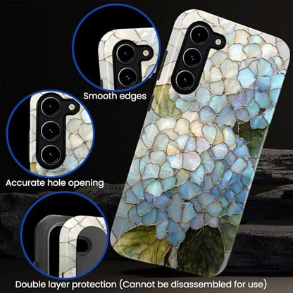 Compatible with Samsung Galaxy S23 Case,Glossy Case All-Round Protection Shockproof Anti-Scratches TPU Cover,Cases for Man Woman-Hydrangeas Bush Stained Glass - color: Hydrangeas Bush Stained Glass, size: Galaxy S23