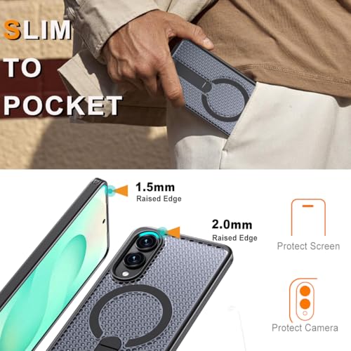 for Samsung Galaxy S25 Edge Case with Stand Compatible with MagSafe +1 Screen Protector, [Built in Kickstand &Magnet][Heat Dissipate] Protective Matte Case for Galaxy S25 Edge (Black) - color: Black
