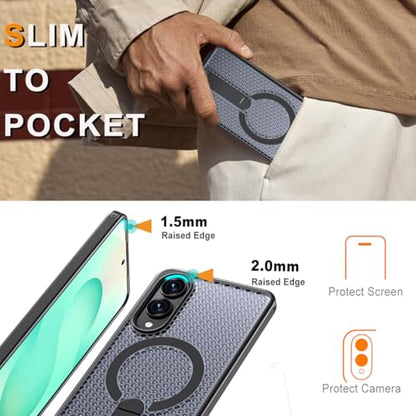 for Samsung Galaxy S25 Edge Case with Stand Compatible with MagSafe +1 Screen Protector, [Built in Kickstand &Magnet][Heat Dissipate] Protective Matte Case for Galaxy S25 Edge (Black) - color: Black