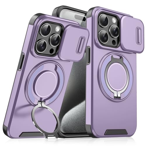 Rugged Shockproof Case for iPhone 17 Pro Max, Heavy Duty Protective Phone Case with Slide Camera Cover, 360° Rotatable Ring Stand & Magnetic Car Mount Compatible (Purple,iPhone 17 Pro Max) - color: Purple