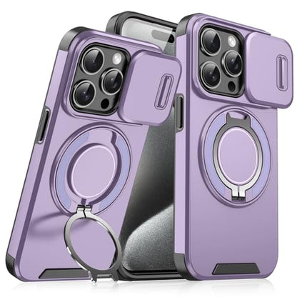 Rugged Shockproof Case for iPhone 17 Pro Max, Heavy Duty Protective Phone Case with Slide Camera Cover, 360° Rotatable Ring Stand & Magnetic Car Mount Compatible (Purple,iPhone 17 Pro Max) - color: Purple