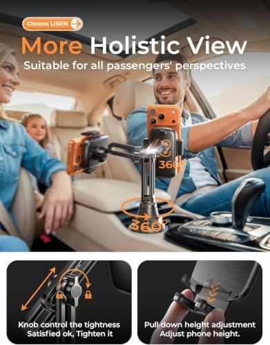 LISEN [Upgraded Version Cup Holder Phone Holder for Car, Universal 360° Adjustable Long Neck Car Phone Mount Golf Cart Truck Jeep, Compatible with iPhone Samsung Google & All 4.0-7.0 '' Phones - color: Black