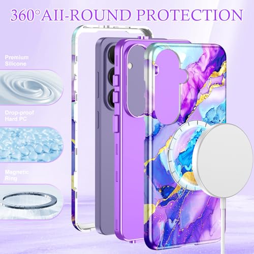 Btscase for Samsung Galaxy S26 Case, [Military Grade Drop Tested] Marble Pattern Design Slim Rugged Shockproof Women Girls Men Protective Anti-Scratch Cover, Magnetic-Amethyst - color: Magnetic-Amethyst, size: Samsung Galaxy S26