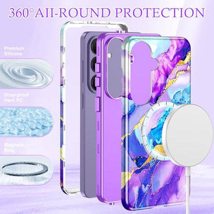 Btscase for Samsung Galaxy S26 Case, [Military Grade Drop Tested] Marble Pattern Design Slim Rugged Shockproof Women Girls Men Protective Anti-Scratch Cover, Magnetic-Amethyst - color: Magnetic-Amethyst, size: Samsung Galaxy S26