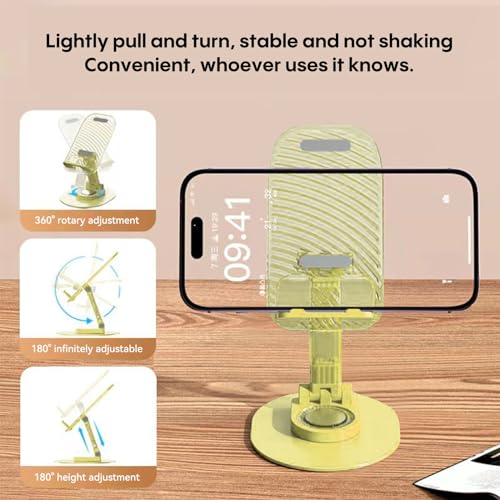 Foldable Desktop Phone Holder, Phone Holder on Desk Compatible with iPhone15, 14, 13 Pro Max Mini, Suitable for 3.5-12.9 inch Phones and Tablet Computer. (Yellow) - color: Yellow